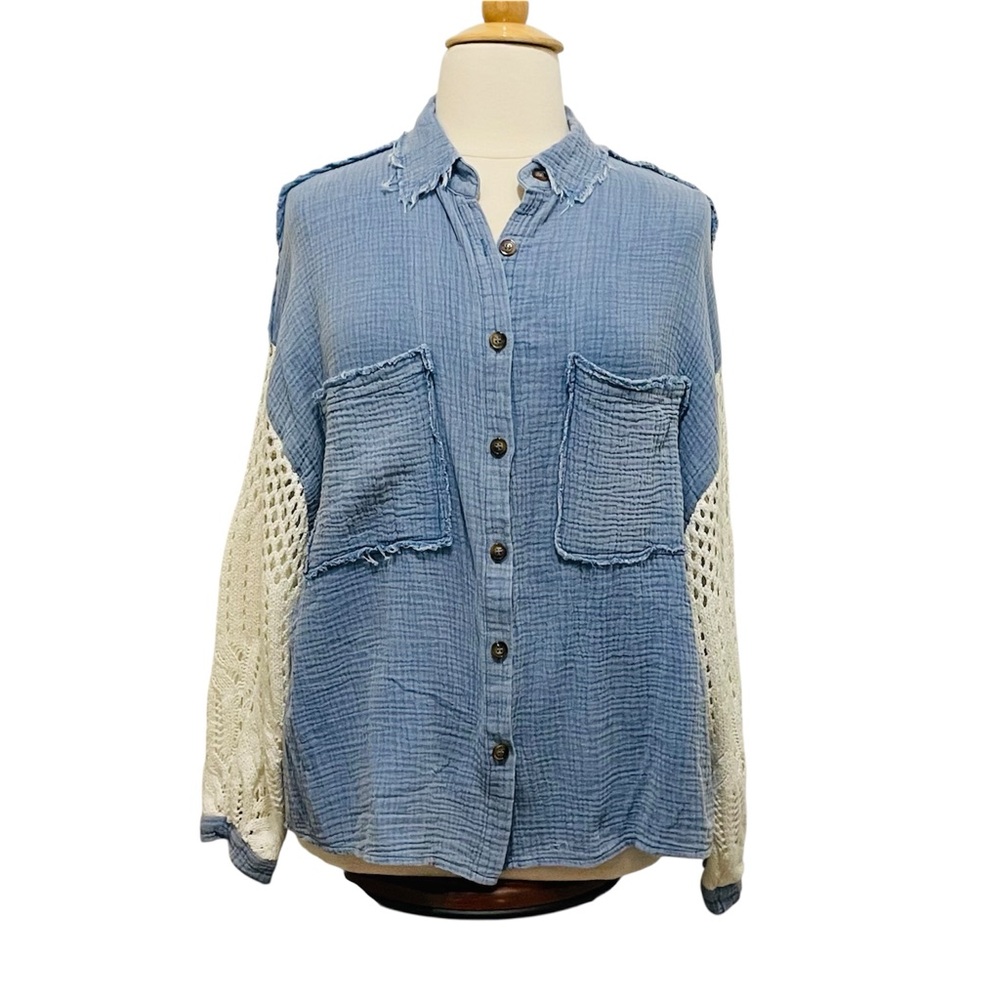 POL Gauze and Knit Button Down NWOT M-XL